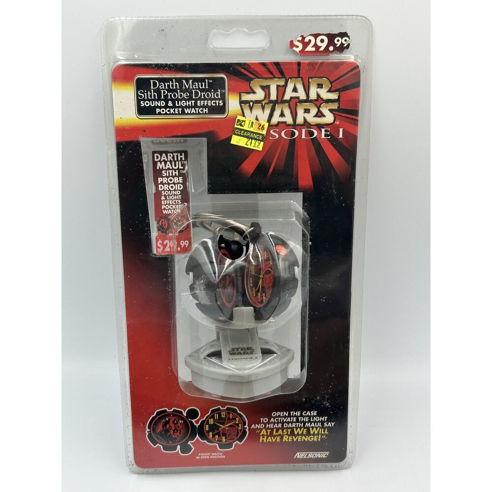 Vtg Star Wars Darth Maul Sith Probe Droid Pocket Watch Sound Light NOS Kmart